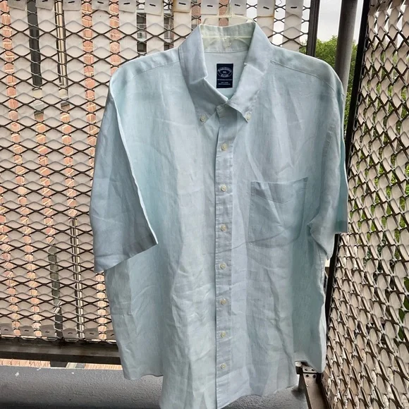 Brooks Brothers Short-Sleeve Linen Shirt- GREEN - Picture 2 of 8